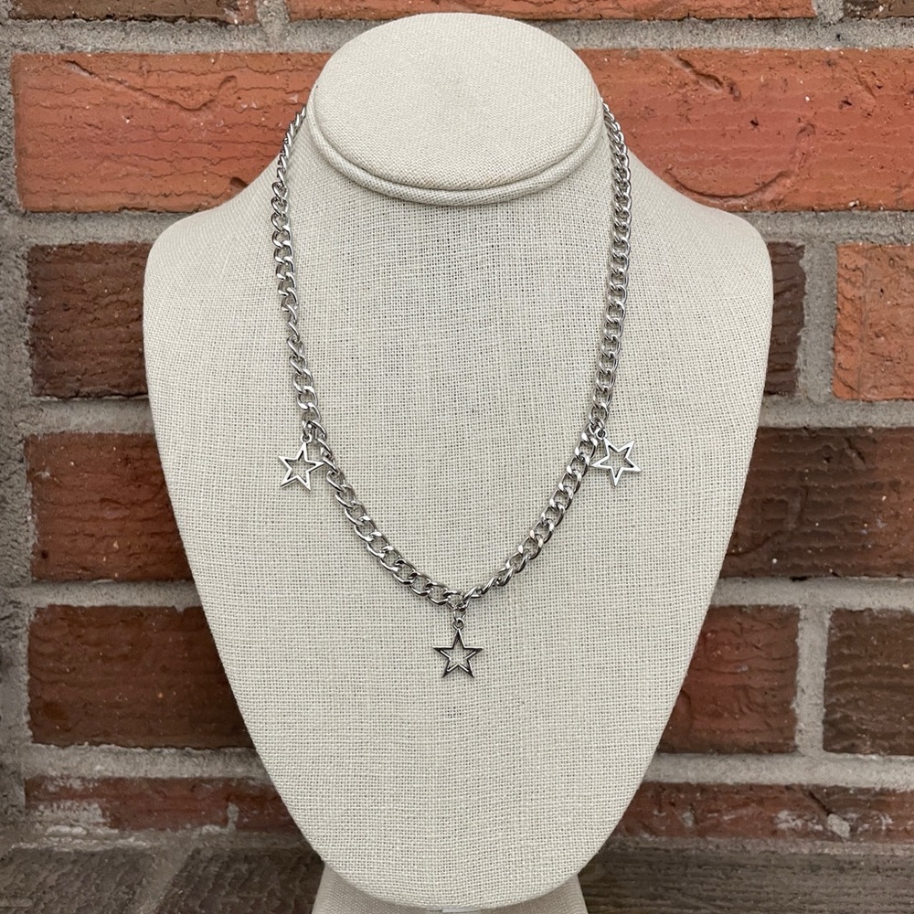 Layered Star Necklace Set with White Faux Pearl & Silver Beads - Picture 2 of 4